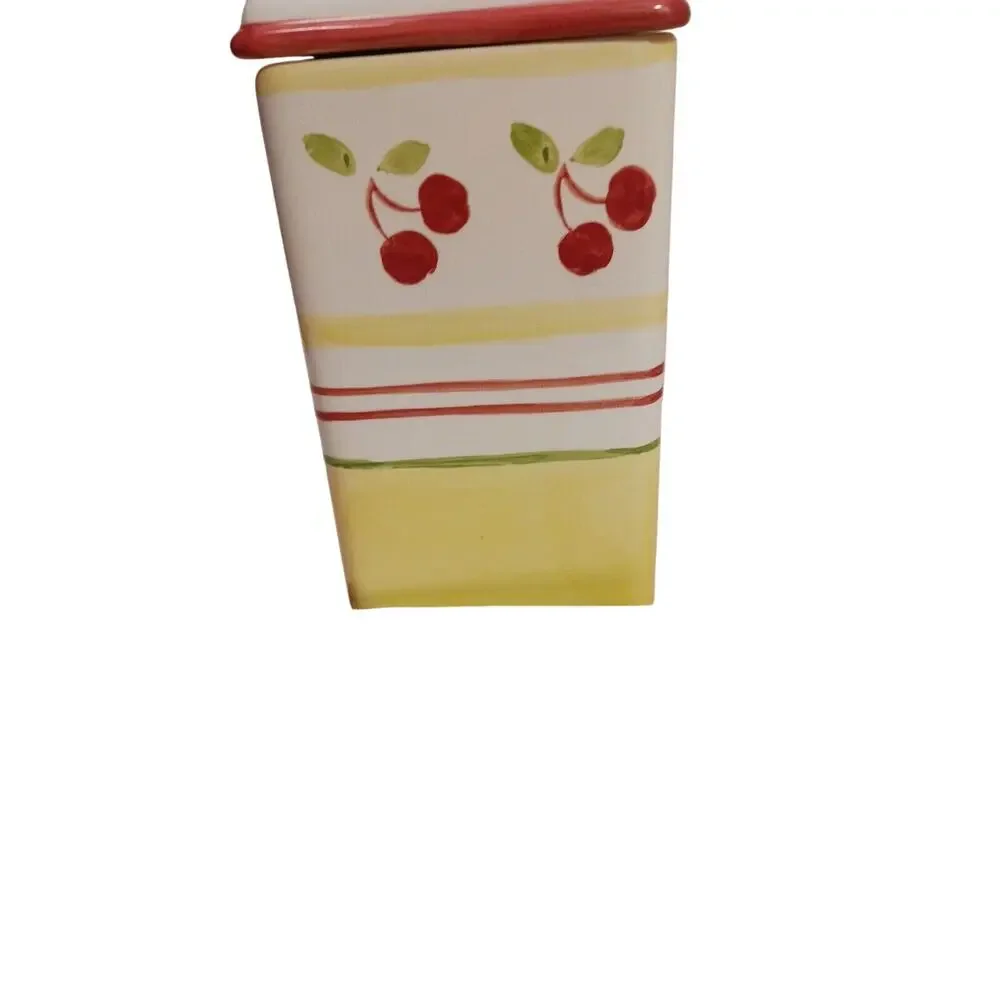 RARE Yellow Red Cherries Clay Canister Art Sonoma Ceramic 8